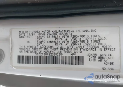 2002 Toyota Sequoia Limited V8 from USA, damaged, VIN 5TDZT38A92S082064